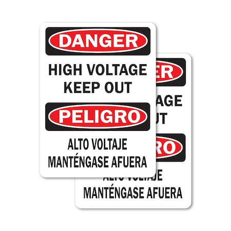 Signmission High Voltage Keep Out Bilingual Danger Sign, Vinyl Decal, 12in W x 18in L, 2PK OS-2PACK-DS-D-1218-L-19391